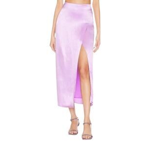 LINE & DOT Adelyn Skirt SZ Small NWT Lilac Purple Satin High Slit Midi Zipper